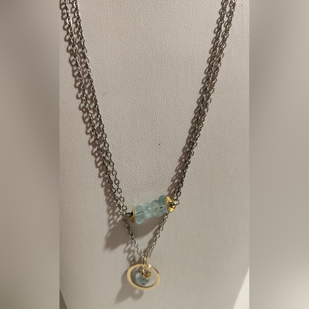 925 Sterling Silver Aquamarine Stone 18"  Necklace